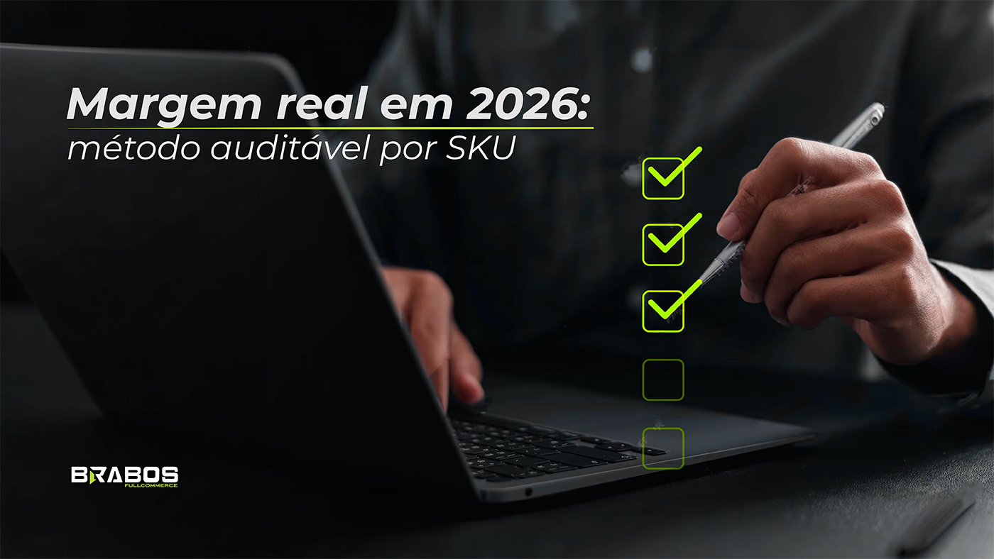 Banner com título do artigo "Margem real em 2026: método auditável por SKU"